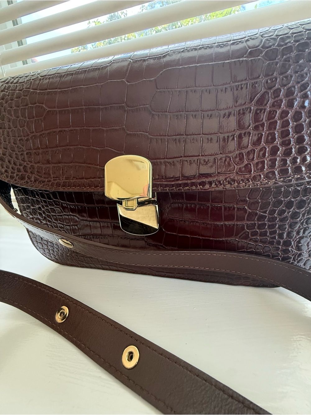 Sezane Milo Classic Bag in Chocolate Crocodile Print - Picture 3 of 16